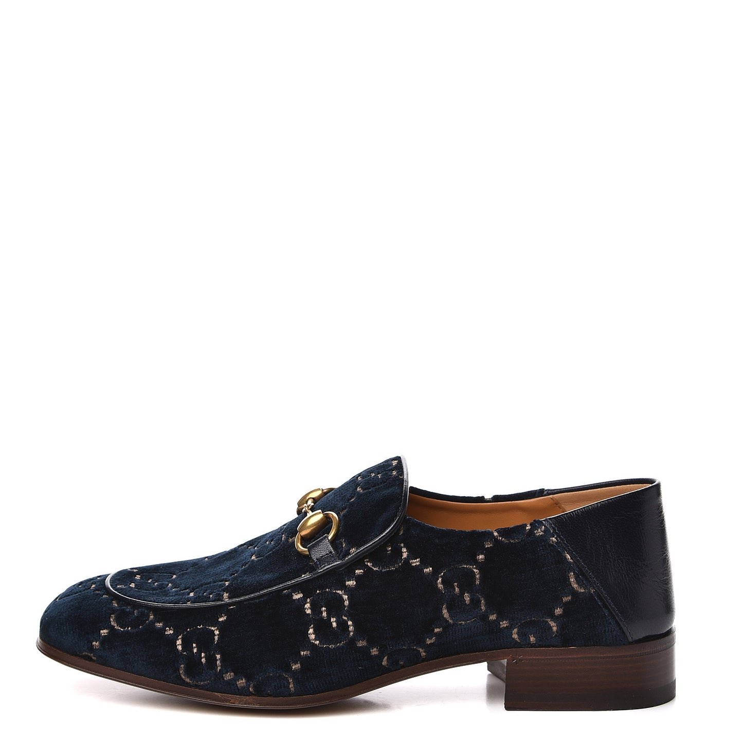 Velvet GG Monogram Goatskin Mens Horsebit Loafers 6.5 Blue Beige