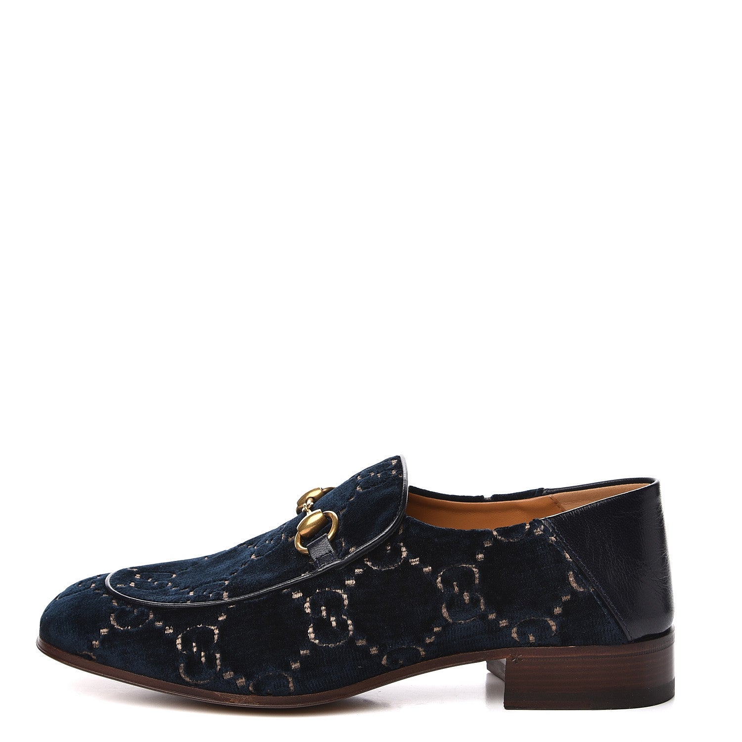 Gucci Velvet GG Monogram Goatskin Mens Horsebit Loafers 6.5 Blue Beige 1 of 10