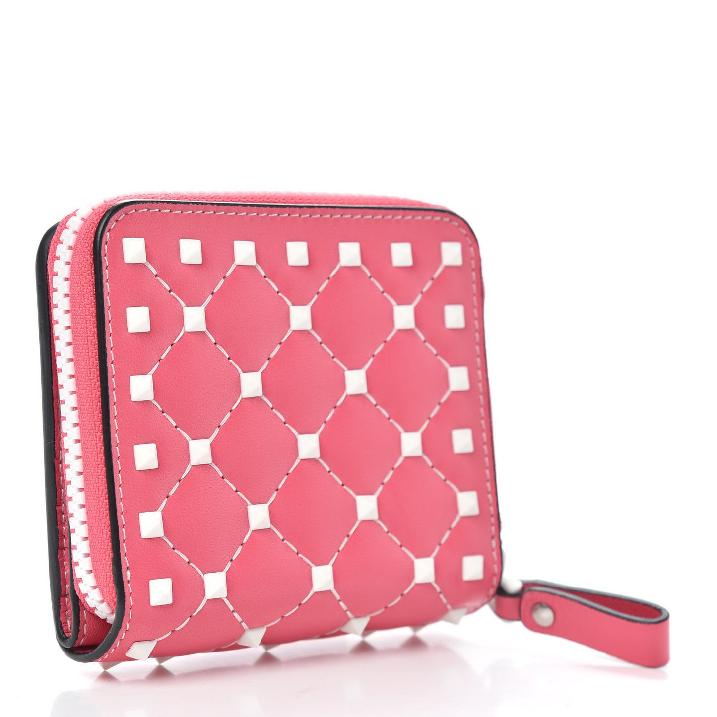 Lambskin Free Rockstud Spike Compact Zip Around Wallet Shadow Pink