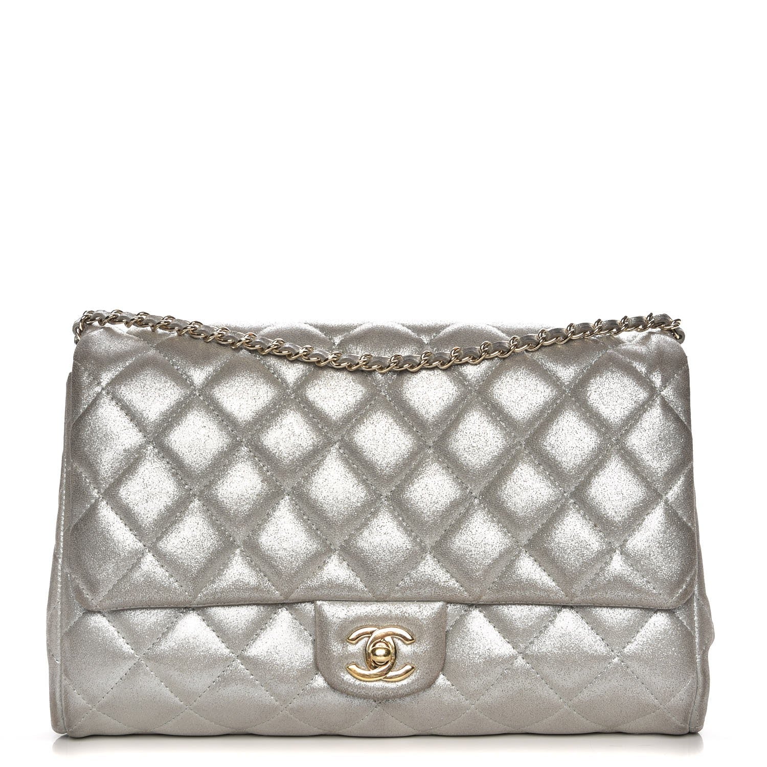 Chanel Iridescent Calfskin Clutch With Chain Flap Silver 1 of 12