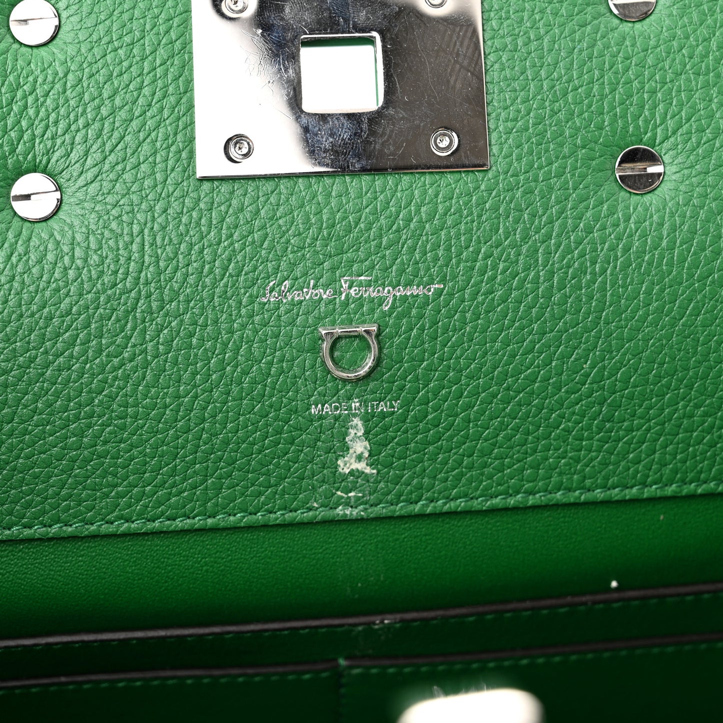 Grained Calfskin Studio Top Handle Bag Green