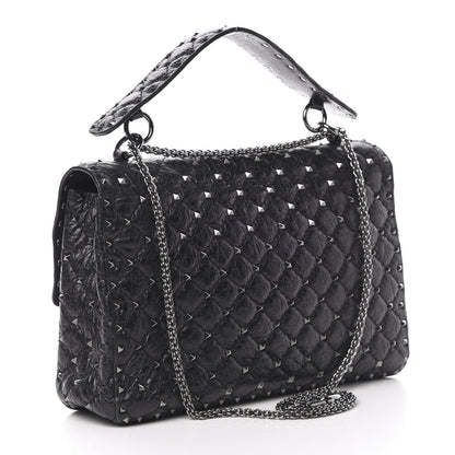 Valentino Garavani Craquele Nappa Large Rockstud Spike Shoulder Bag Black 3 of 11