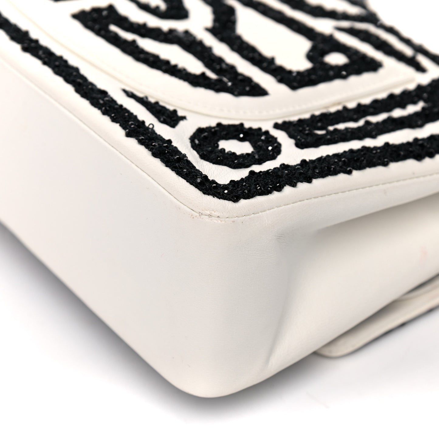 Lambskin Crystal Embroidered Medium Garden Of Versailles Double Flap Black White