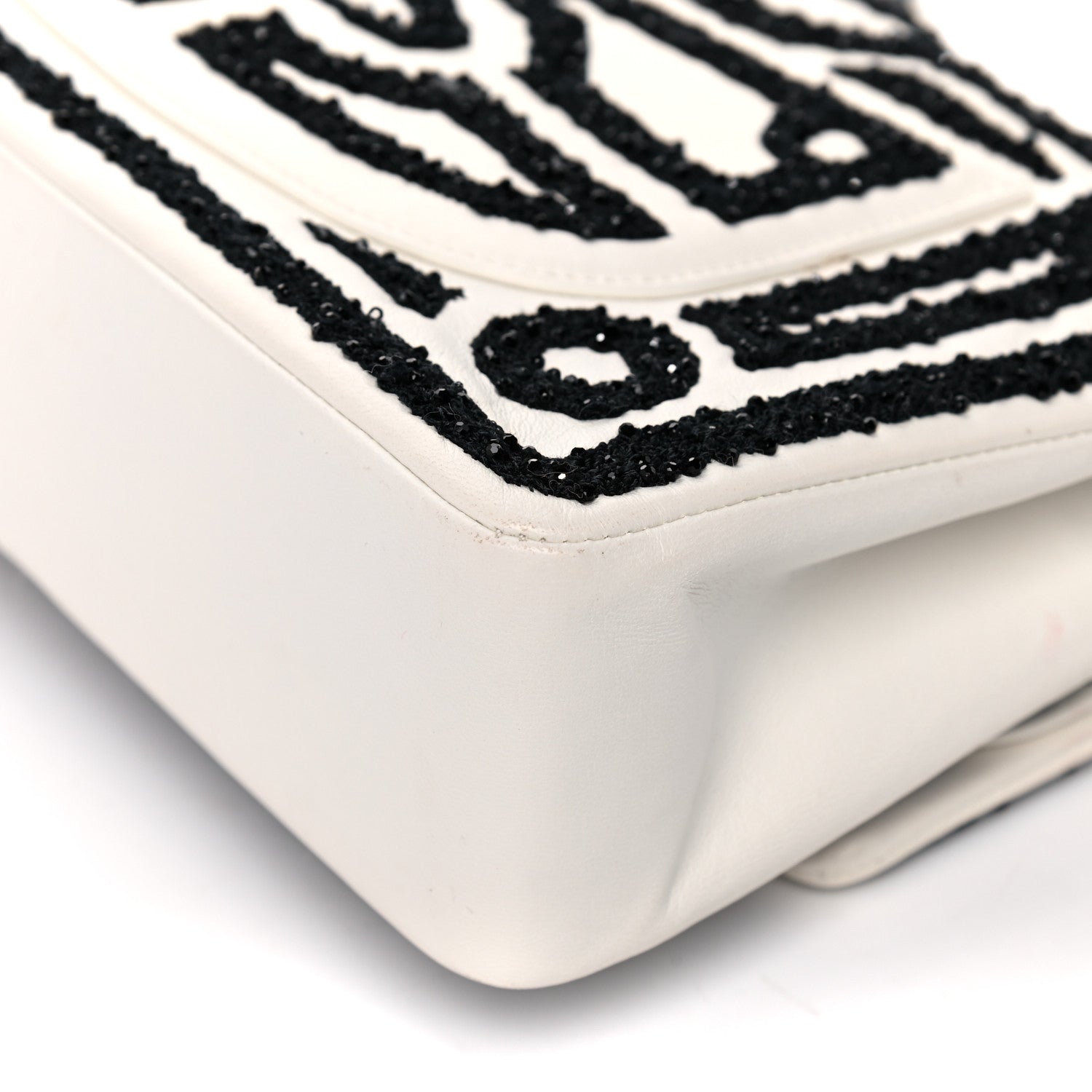 Chanel Lambskin Crystal Embroidered Medium Garden Of Versailles Double Flap Black White 10 of 21