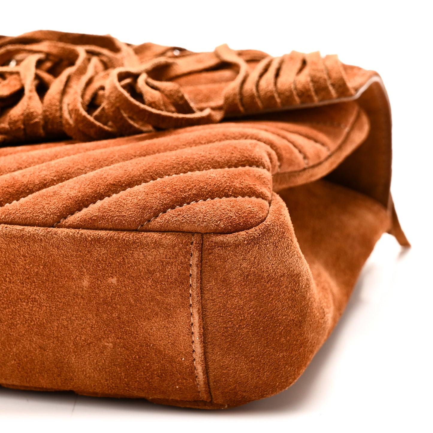 Suede Matelasse Chevron Fringe Monogram Medium College Bag Cinnamon