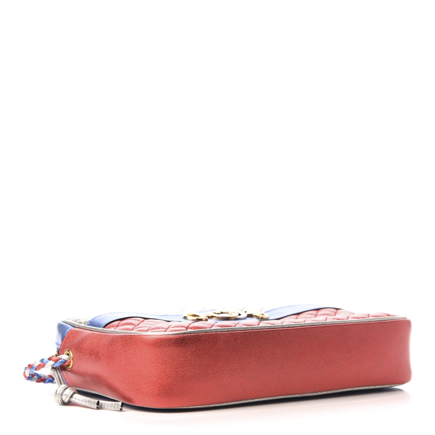 Gucci Laminated Nappa Trapuntata Small Zumi Shoulder Bag Rosso Marine Argento 4 of 9