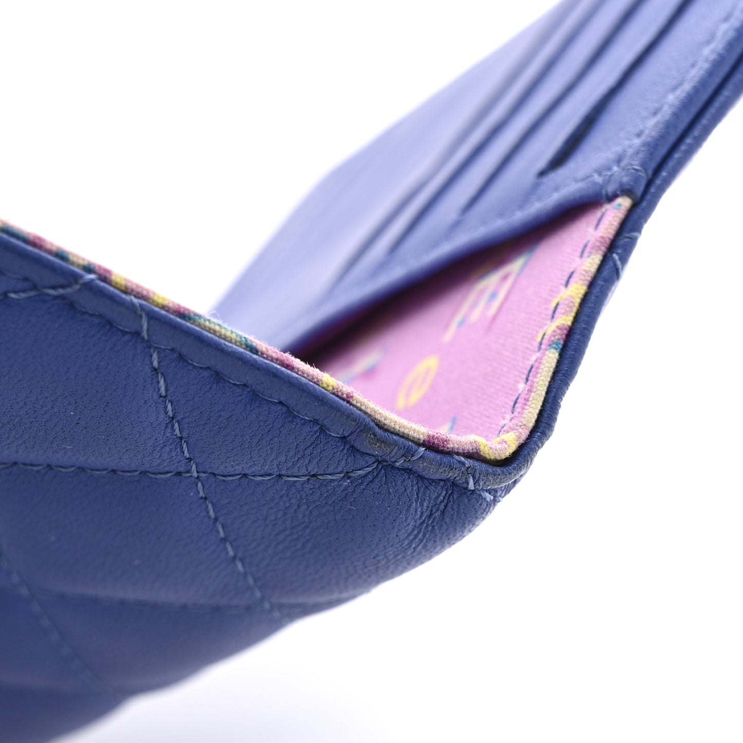 Lambskin Quilted Passport Holder Blue