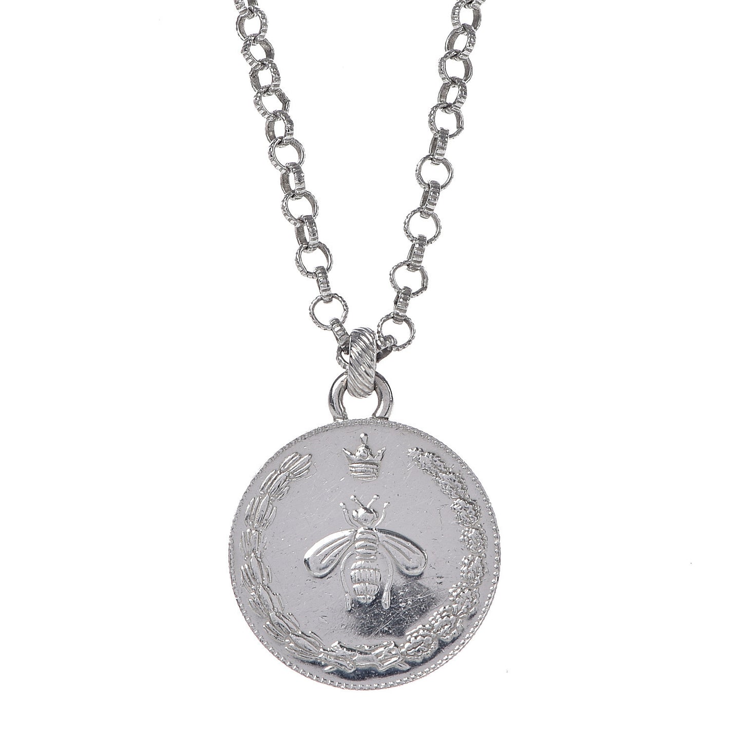 Sterling Silver Reversible Bee Coin Medallion Pendant Necklace