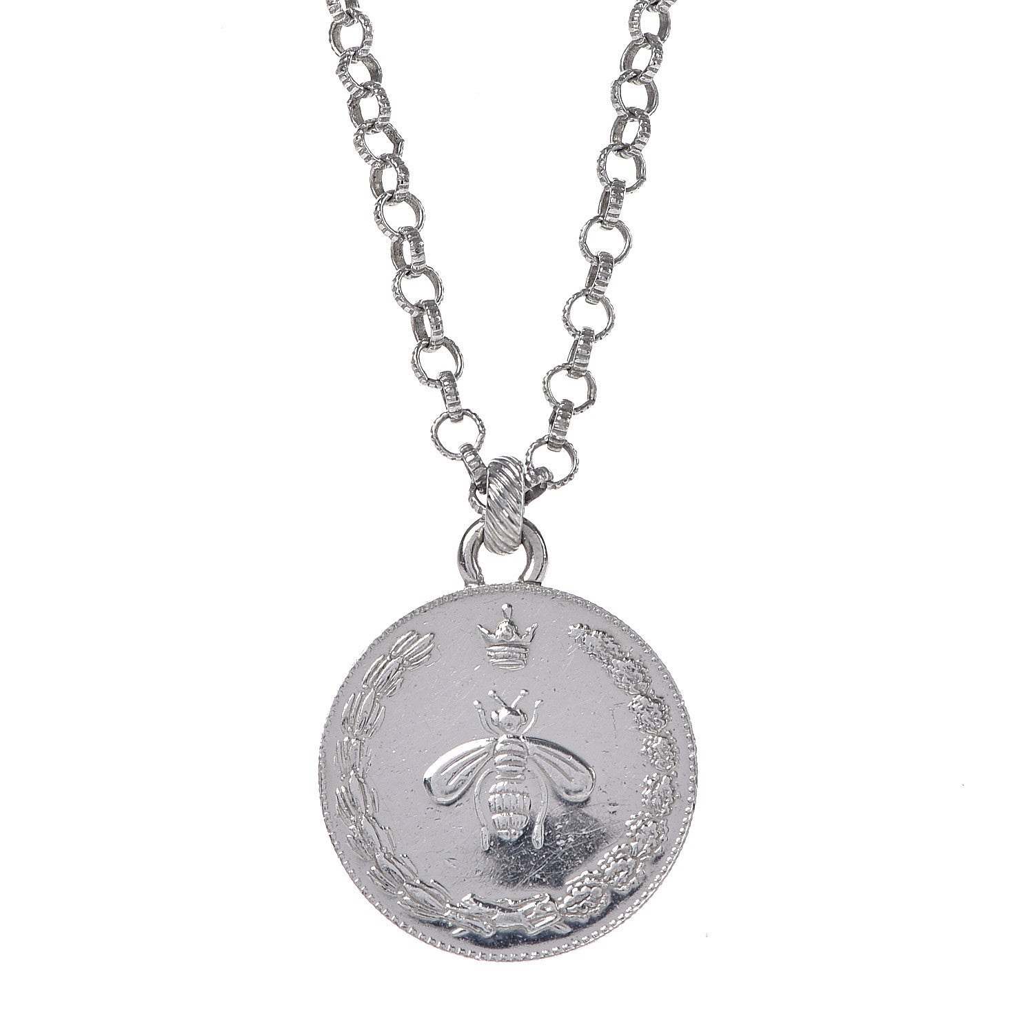 Gucci Sterling Silver Reversible Bee Coin Medallion Pendant Necklace 4 of 7