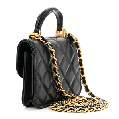 Chanel Lambskin Quilted Top Handle Flap Coin Purse With Chain Black 3 of 12