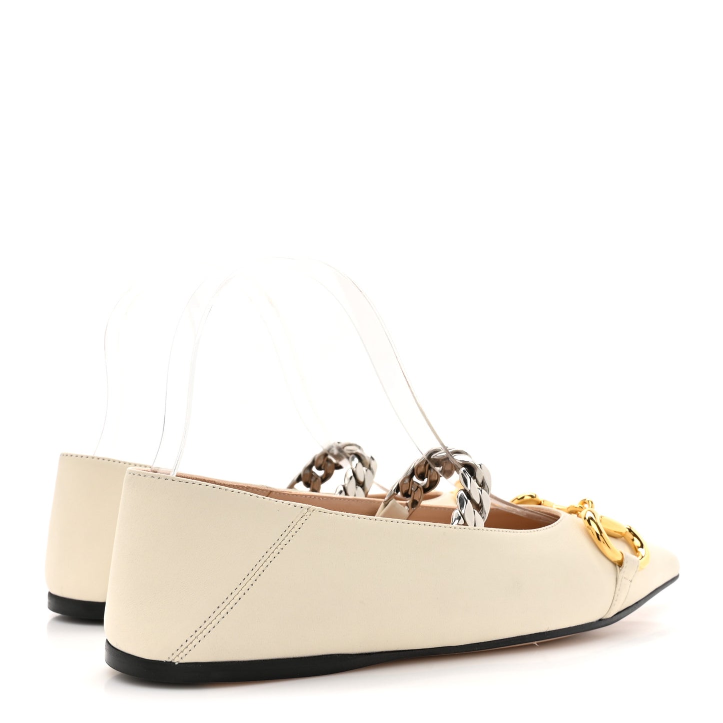 Nappa Lumiere Deva Horsebit Chain Embellished Flats 35.5 Dusty White