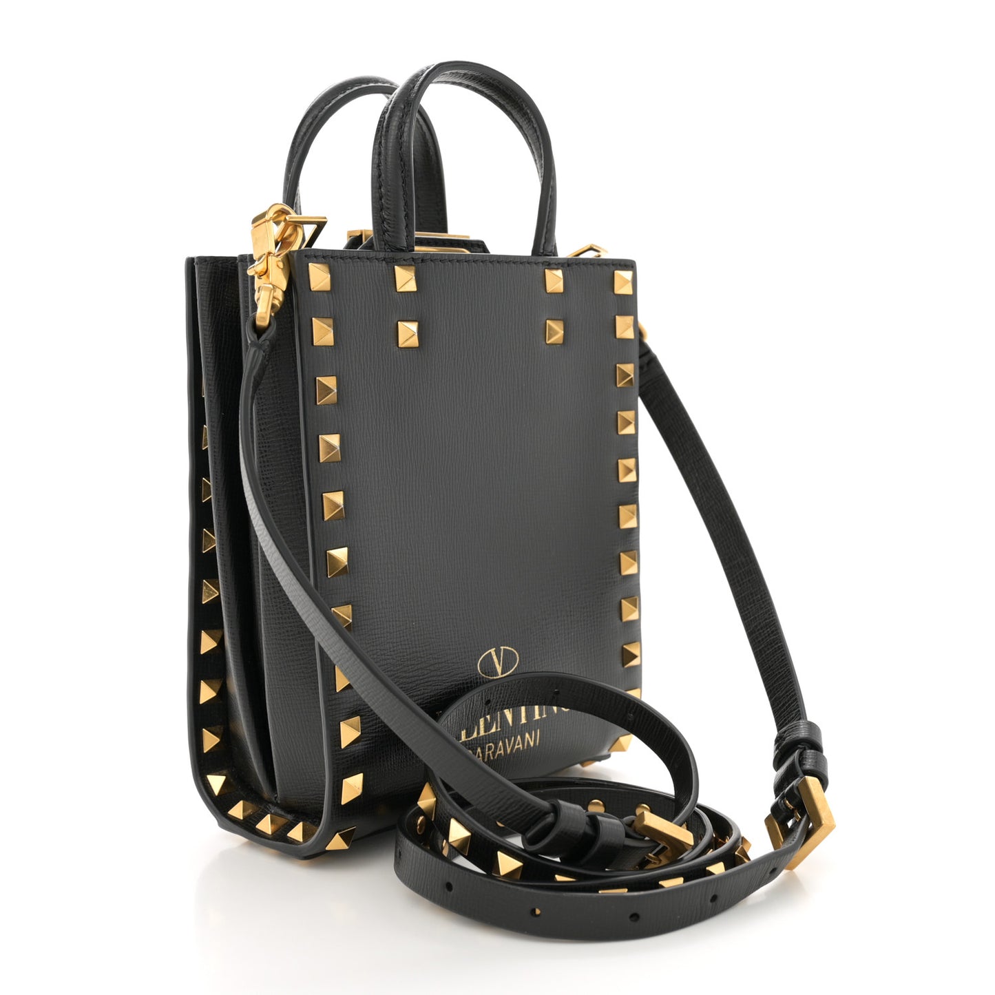 Grainy Calfskin Mini Rockstud Alcove Tote Black