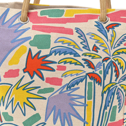 Hermes H Canvas Palm Tree Beach Bag Corail Parme Rose 8 of 10