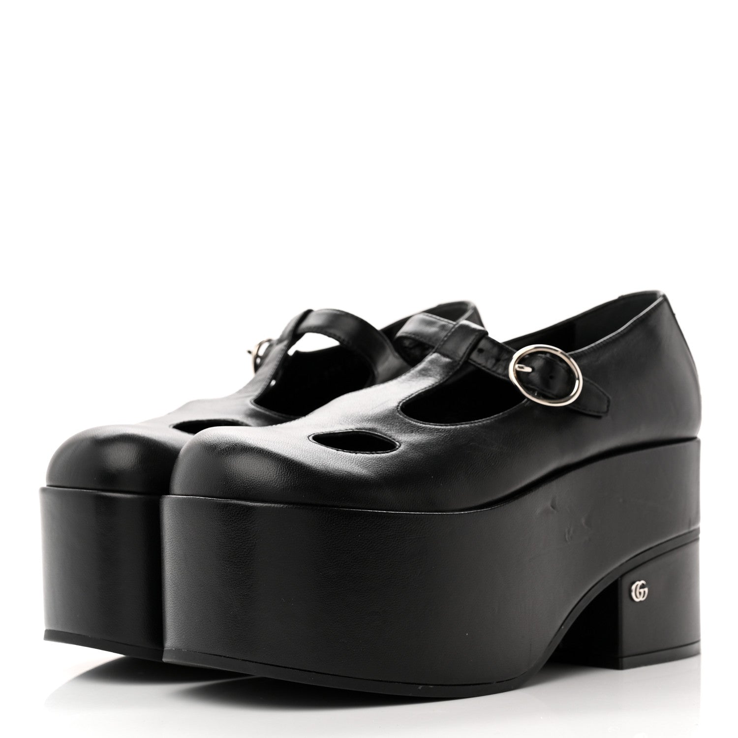 Gucci Nappa Cut Out Mary Jane Platform Loafers 37.5 Black 3 of 11