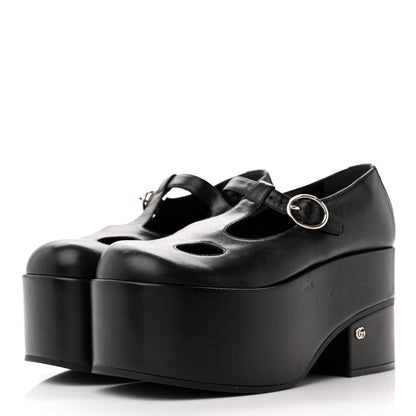 Gucci Nappa Cut Out Mary Jane Platform Loafers 37.5 Black 3 of 11