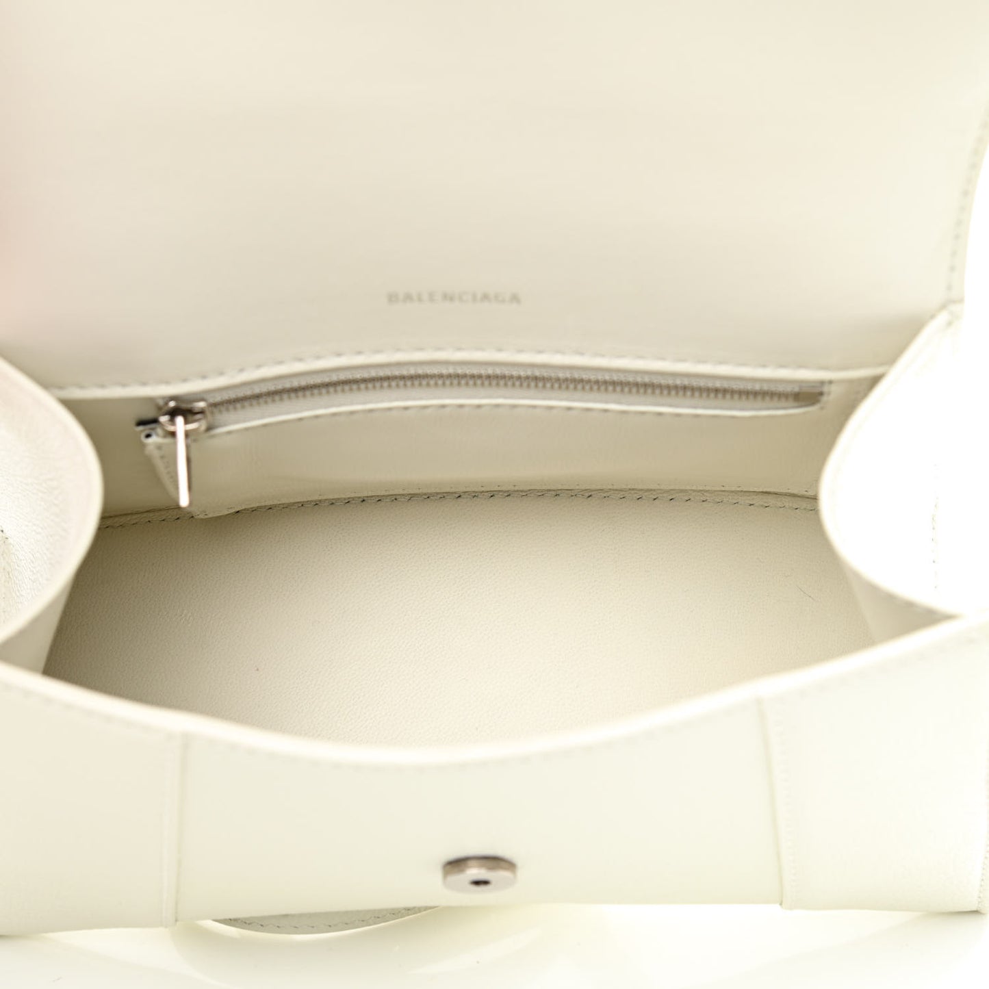 Grained Calfskin Small Hourglass Top Handle Bag White