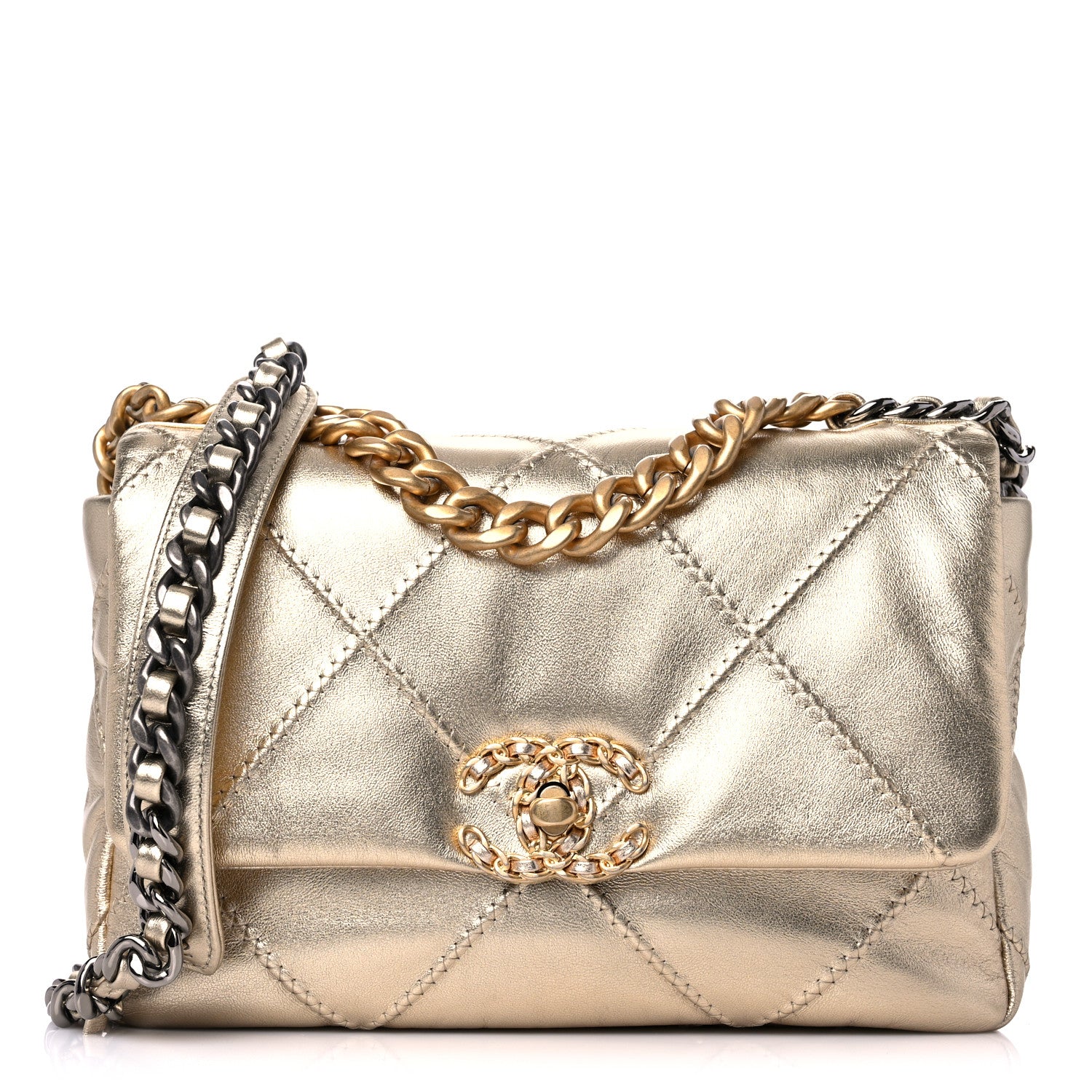 Chanel Metallic Lambskin Quilted Medium Chanel 19 Flap Gold 1 of 9