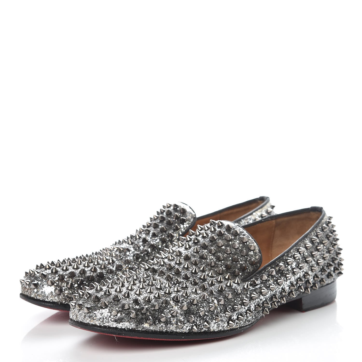 Christian Louboutin Glitter Mens Rollerboy Spikes Flat Loafers 43 Silver 3 of 22