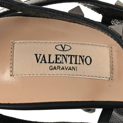 Valentino Garavani Mesh Calfskin Rockstud Ankle Strap 100mm Pumps 39 Black 7 of 7