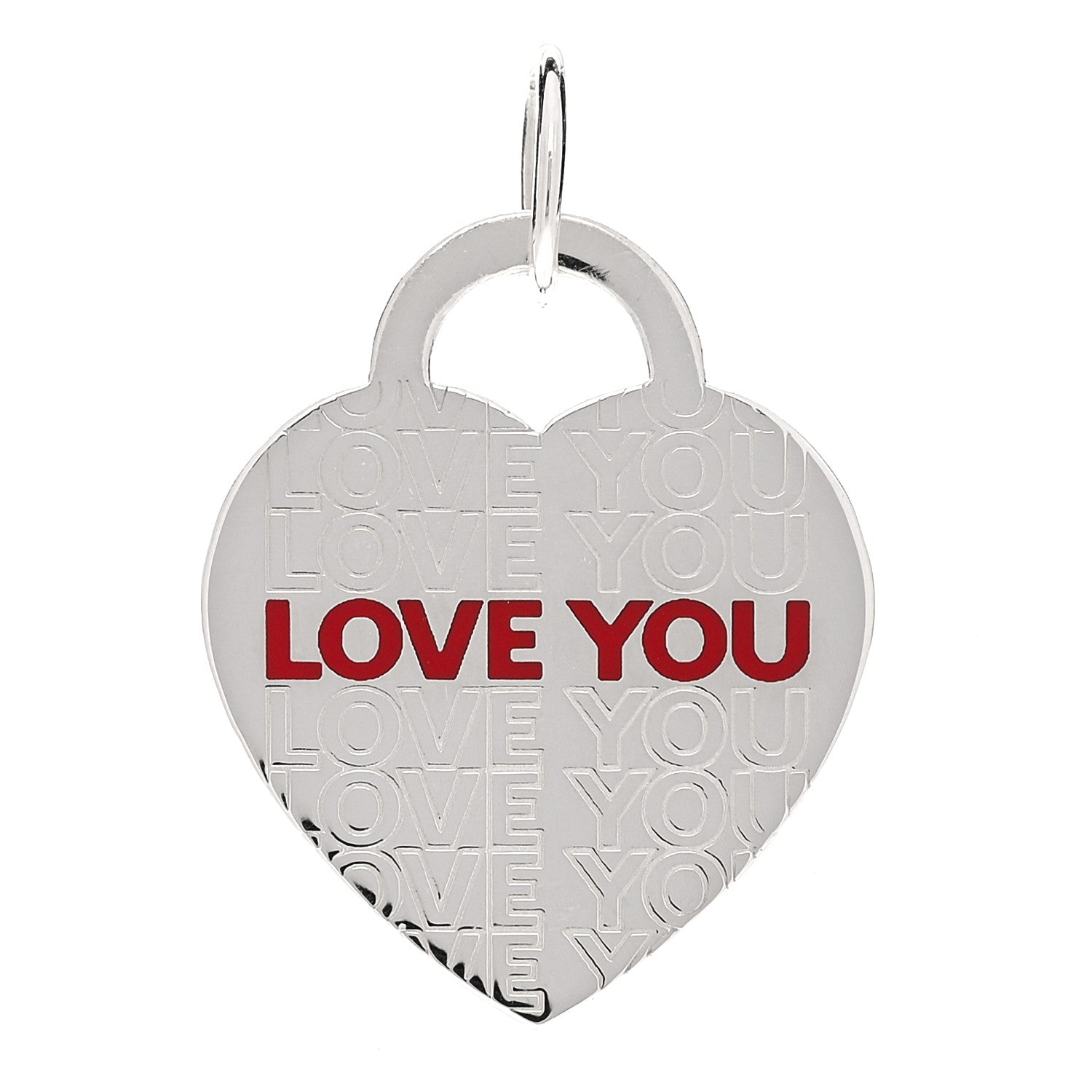 Tiffany Sterling Silver Enamel LOVE YOU Heart Charm Red 1 of 4