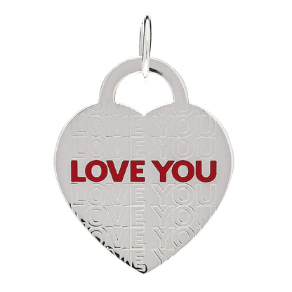 Tiffany Sterling Silver Enamel LOVE YOU Heart Charm Red 1 of 4