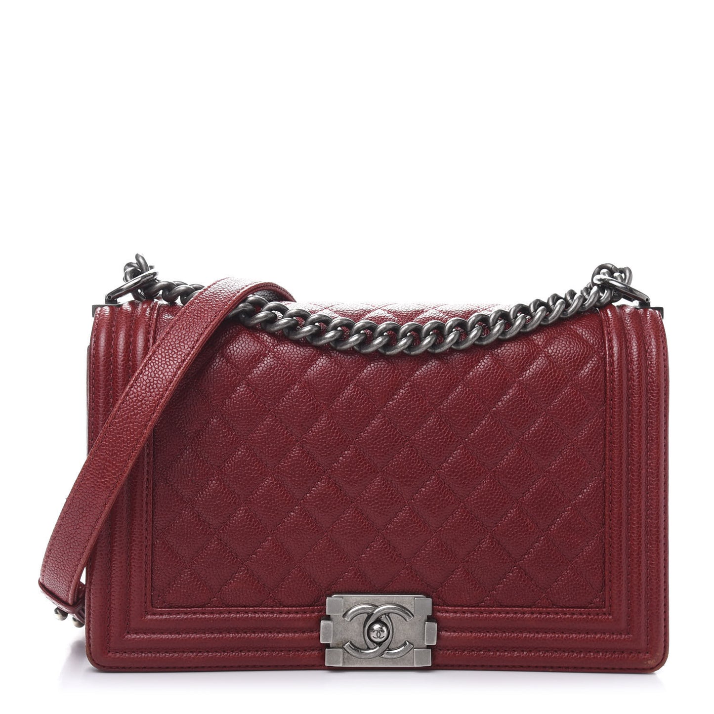 Caviar Quilted New Medium Boy Flap Dark Red