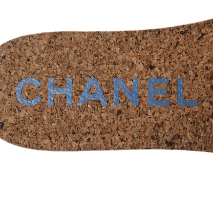 Chanel Tweed Mixed Fibers Cork CC Mule Sandal 40 Navy Blue White Blue 6 of 7
