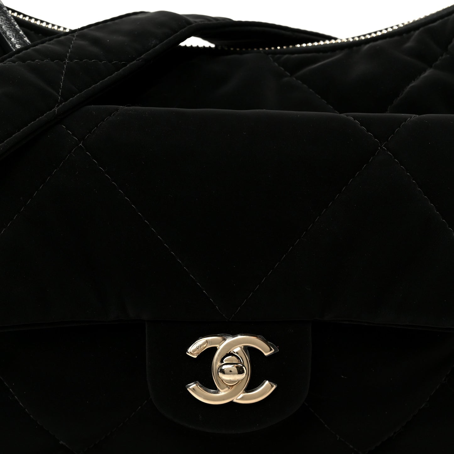 Nylon Velvet Effect Quilted Large Bowling Bag Black