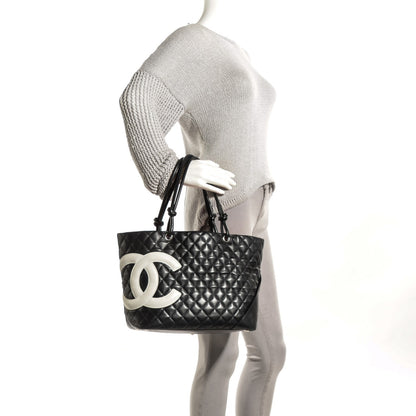 Chanel Calfskin Quilted Large Cambon Tote Black White 2 of 7
