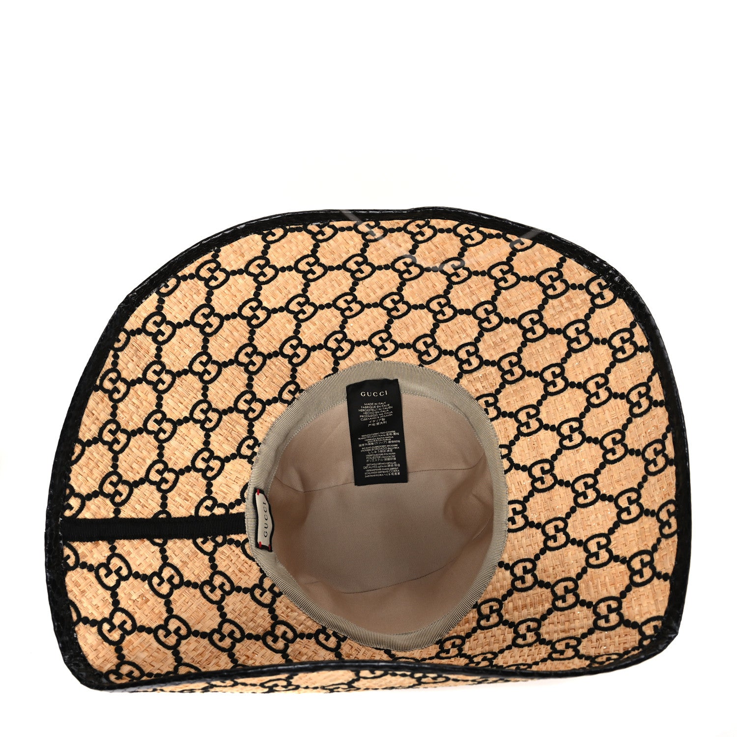 Gucci Raffia Elaphe GG Monogram Embroidered Wide Brim Hat Medium Ivory Black 6 of 9
