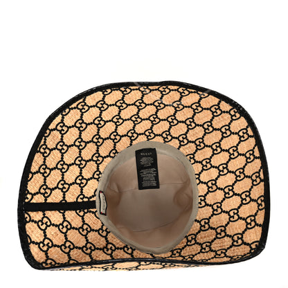 Gucci Raffia Elaphe GG Monogram Embroidered Wide Brim Hat Medium Ivory Black 6 of 9