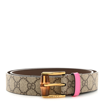 Gucci GG Supreme Monogram Dollar Calfskin Bamboo 30mm Belt 90 36 Beige Ebony Fuxia Fluo 1 of 6