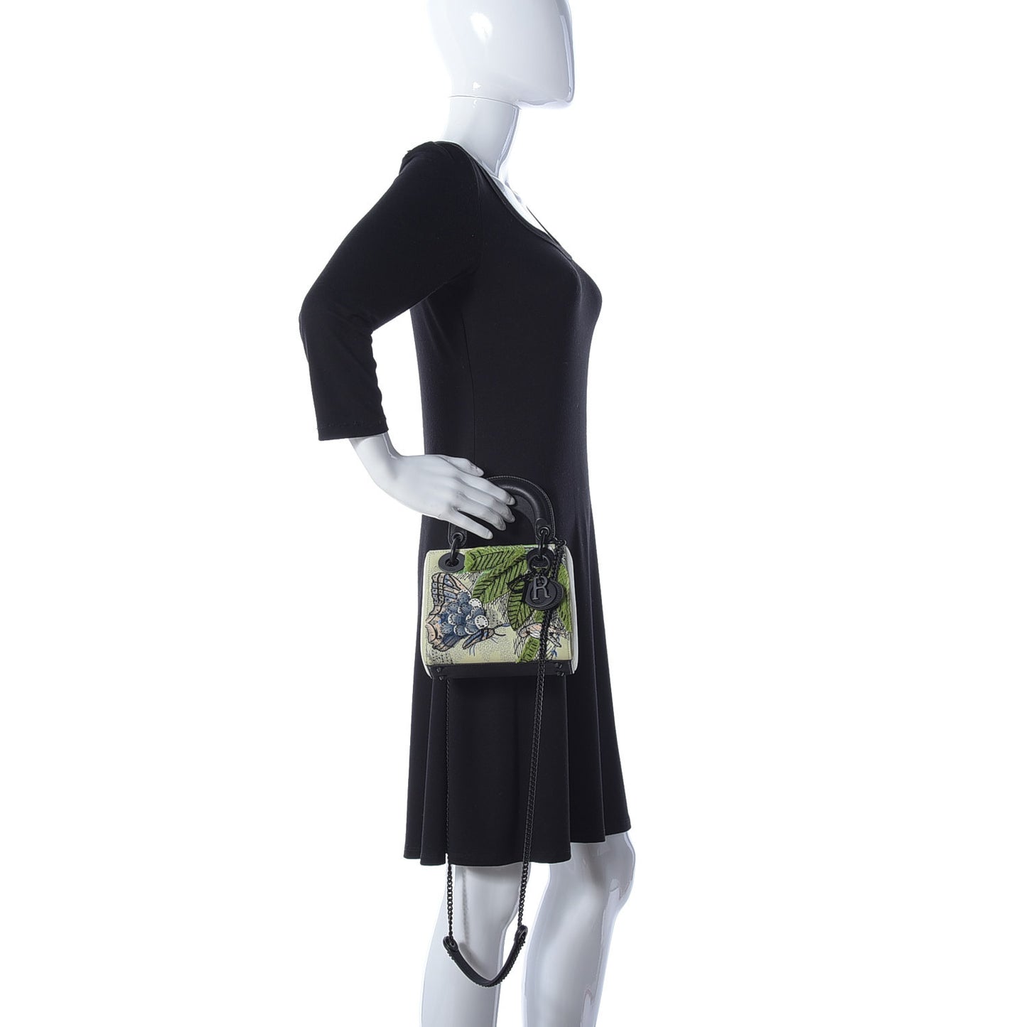 Smooth Calfskin Embroidered Mini Lady Dior Green Black