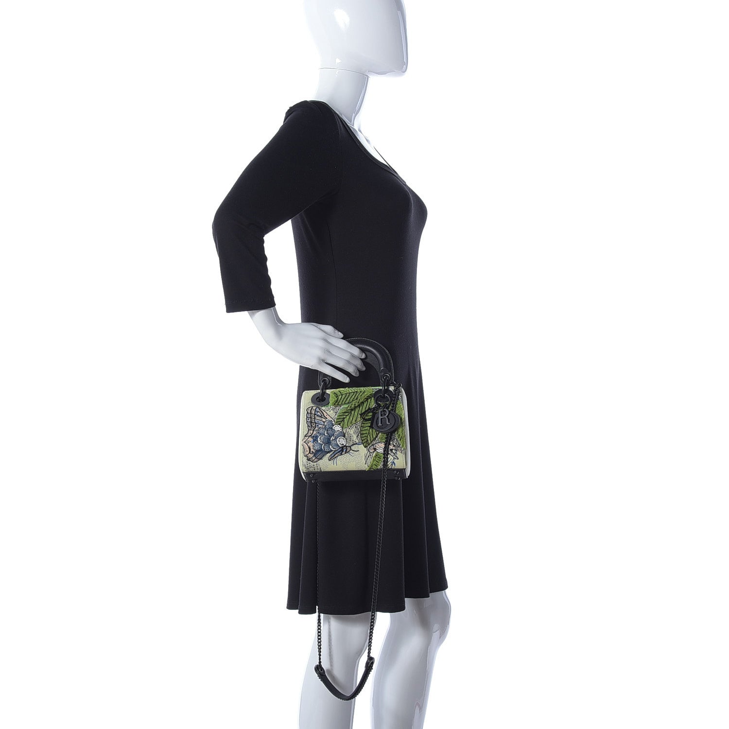 Christian Dior Smooth Calfskin Embroidered Mini Lady Dior Green Black 3 of 10