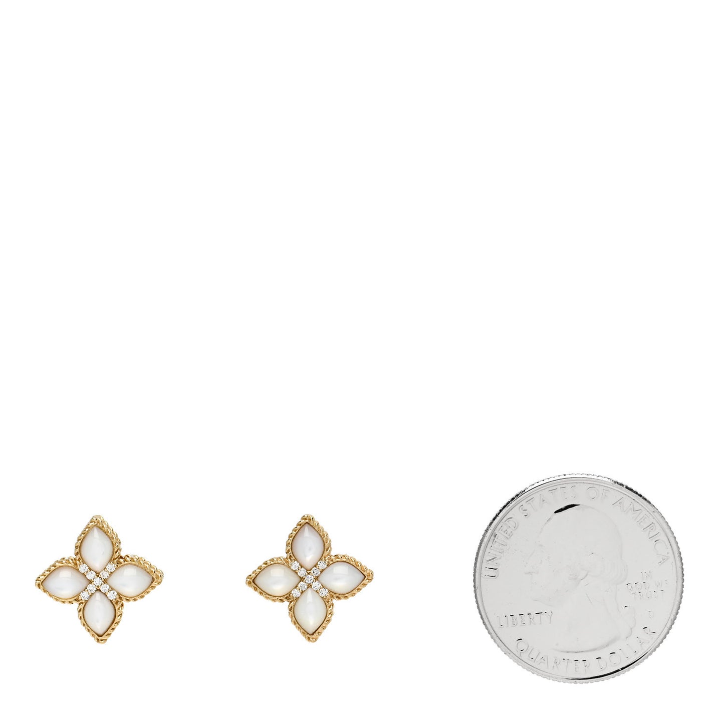 18K Yellow Gold Diamond Mother of Pearl Venetian Princess Stud Earrings