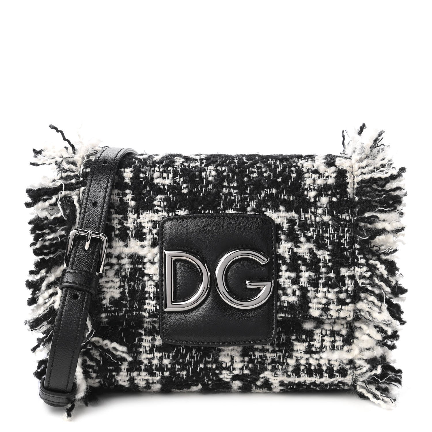 Dolce & Gabbana Tweed Mini Millennials Crossbody Bag Black White 1 of 10