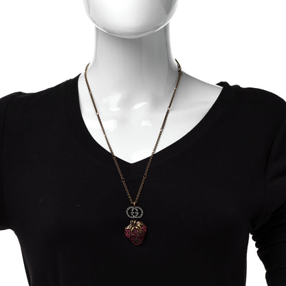 Gucci Crystal Embellished Strawberry Necklace Red Aged Gold 2 of 6