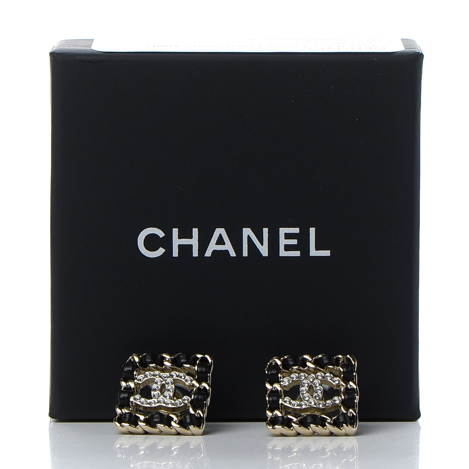 Chanel Crystal Lambskin Chain Sergeant Chanel Stud Earrings Black Gold 5 of 5
