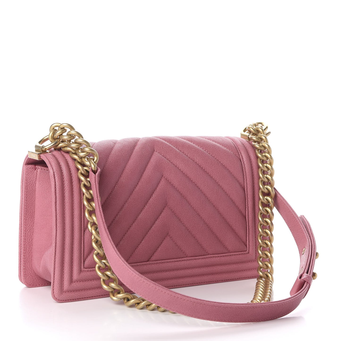 Caviar Chevron Quilted Medium Boy Flap Pink