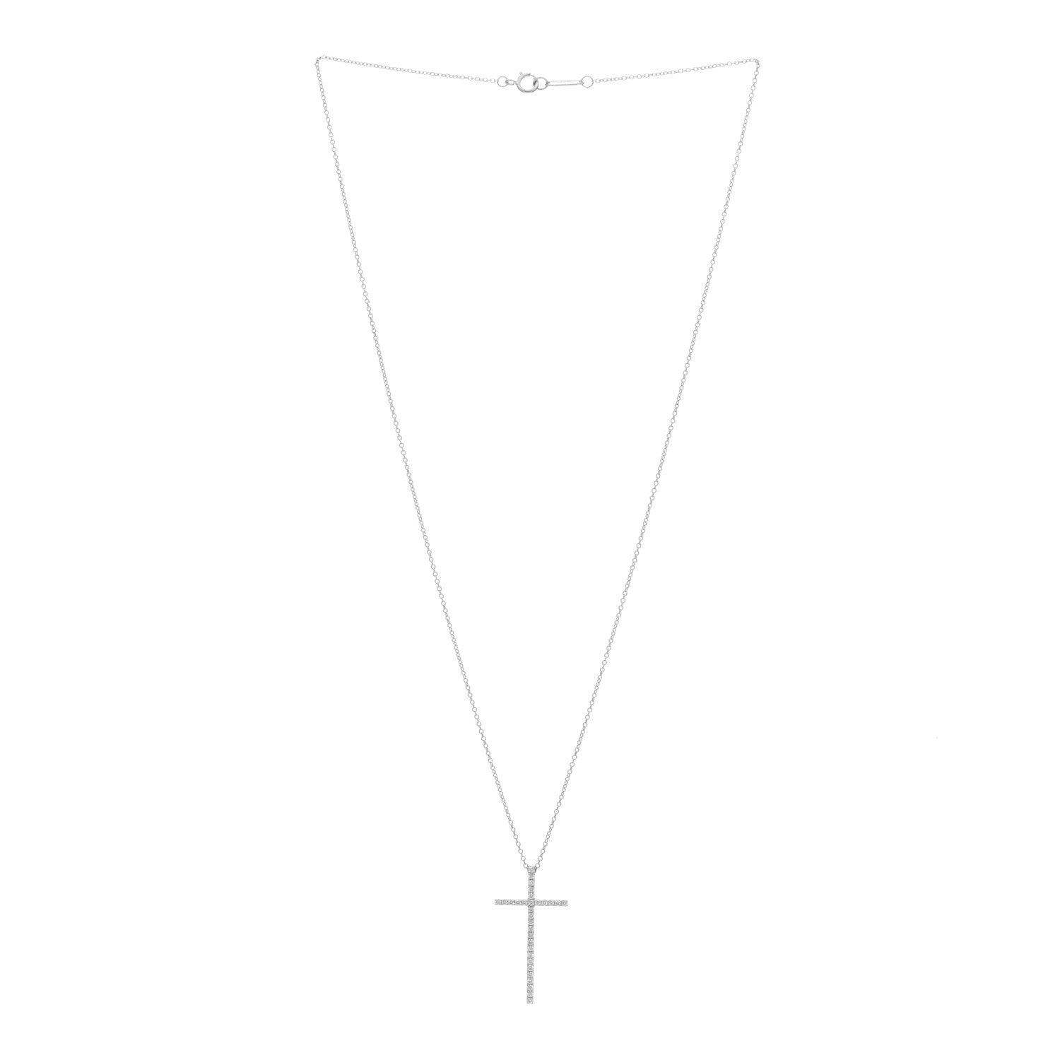 Tiffany 18K White Gold Diamond Metro Cross Pendant Necklace 2 of 3