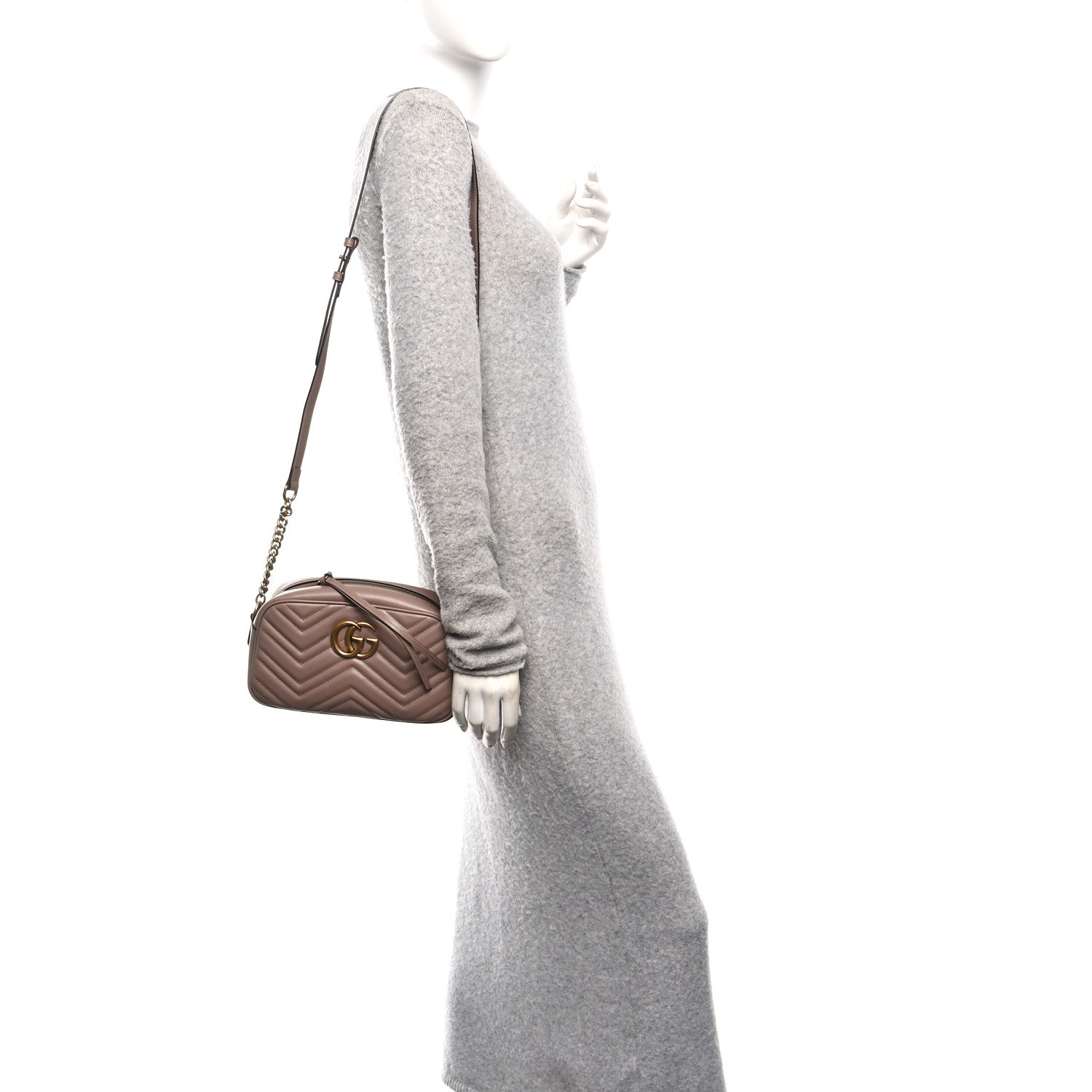 Gucci Calfskin Matelasse Small GG Marmont Chain Shoulder Bag Porcelain Rose 3 of 12