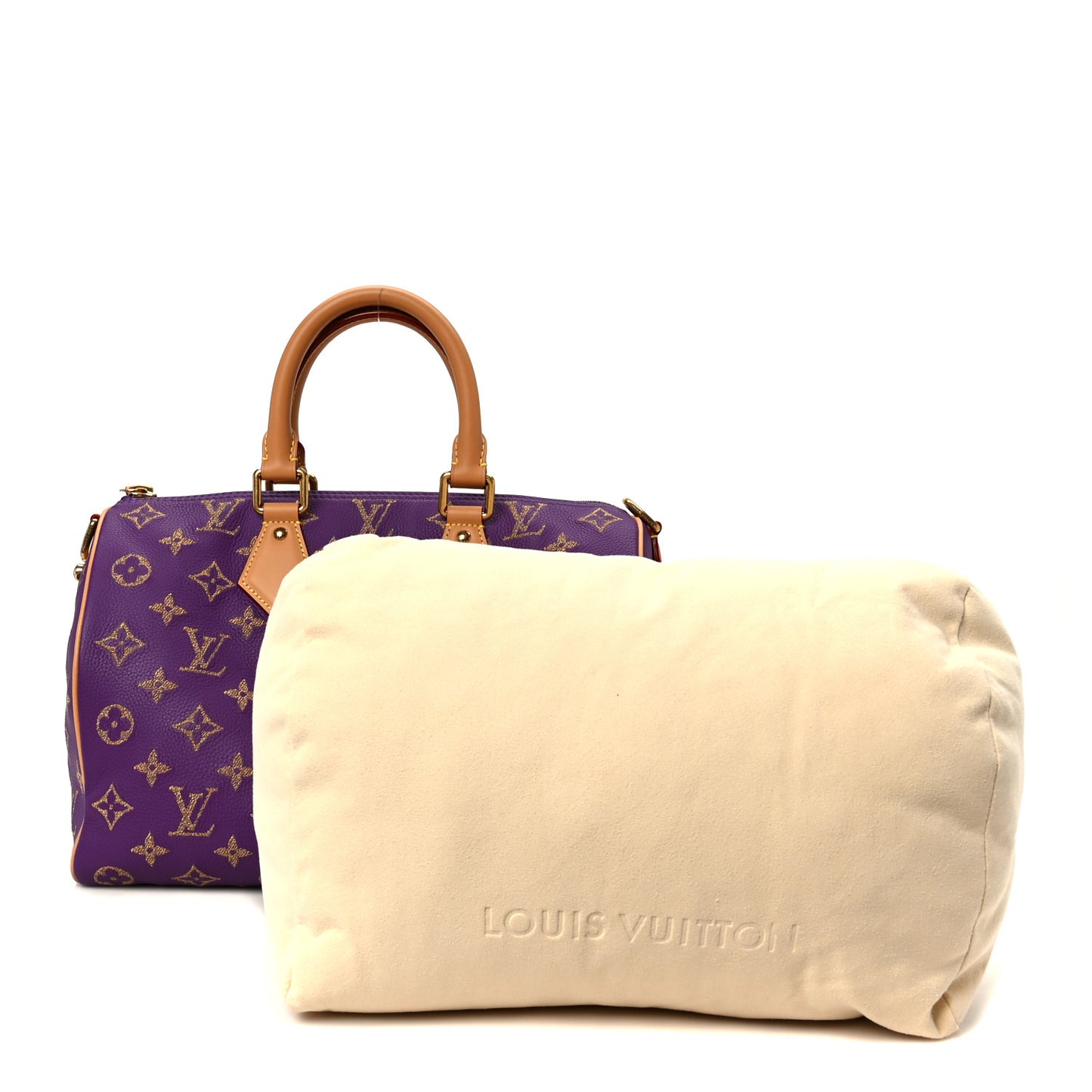 Calfskin Embroidered Monogram Speedy P9 Bandouliere 30 Golden Lotus Purple