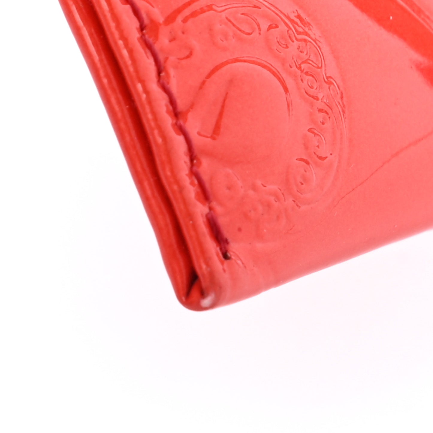 Patent Calfskin Lucky Symbols Card Holder Case Rouge Clair