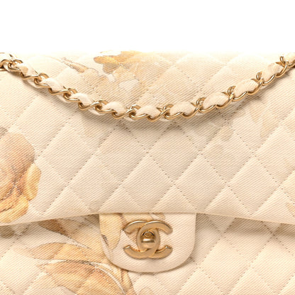 Chanel Denim Floral Printed Medium Double Flap Beige 8 of 10