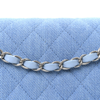 Chanel Denim Quilted Medium Double Flap Light Blue 7 of 9