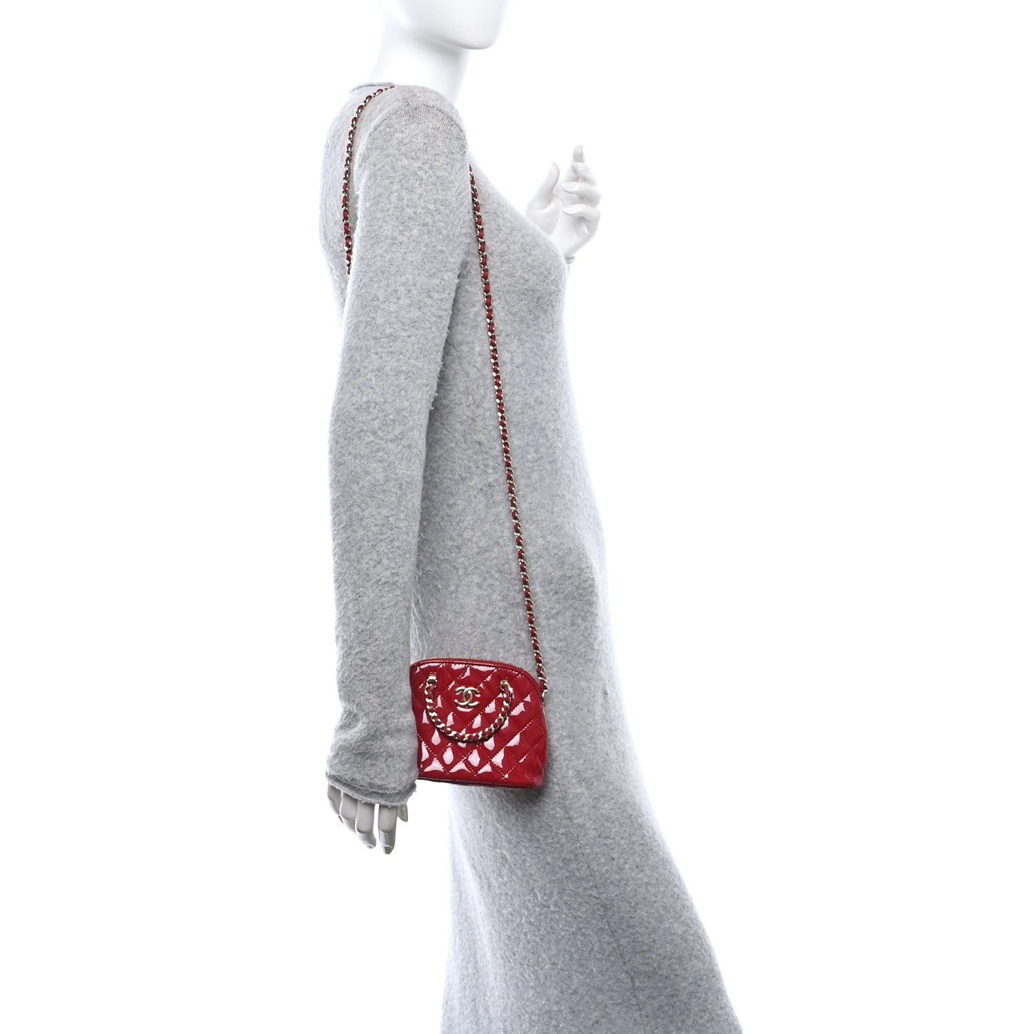 Chanel Patent Calfskin Quilted Shiny Coco Clutch With Chain Red 2 of 12