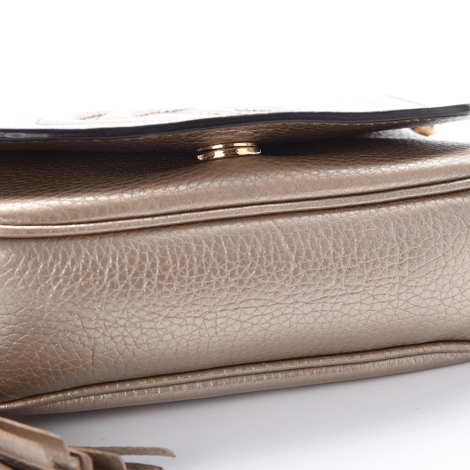 Gucci Metallic Pebbled Calfskin Small Soho Flap Crossbody Golden Beige 8 of 8