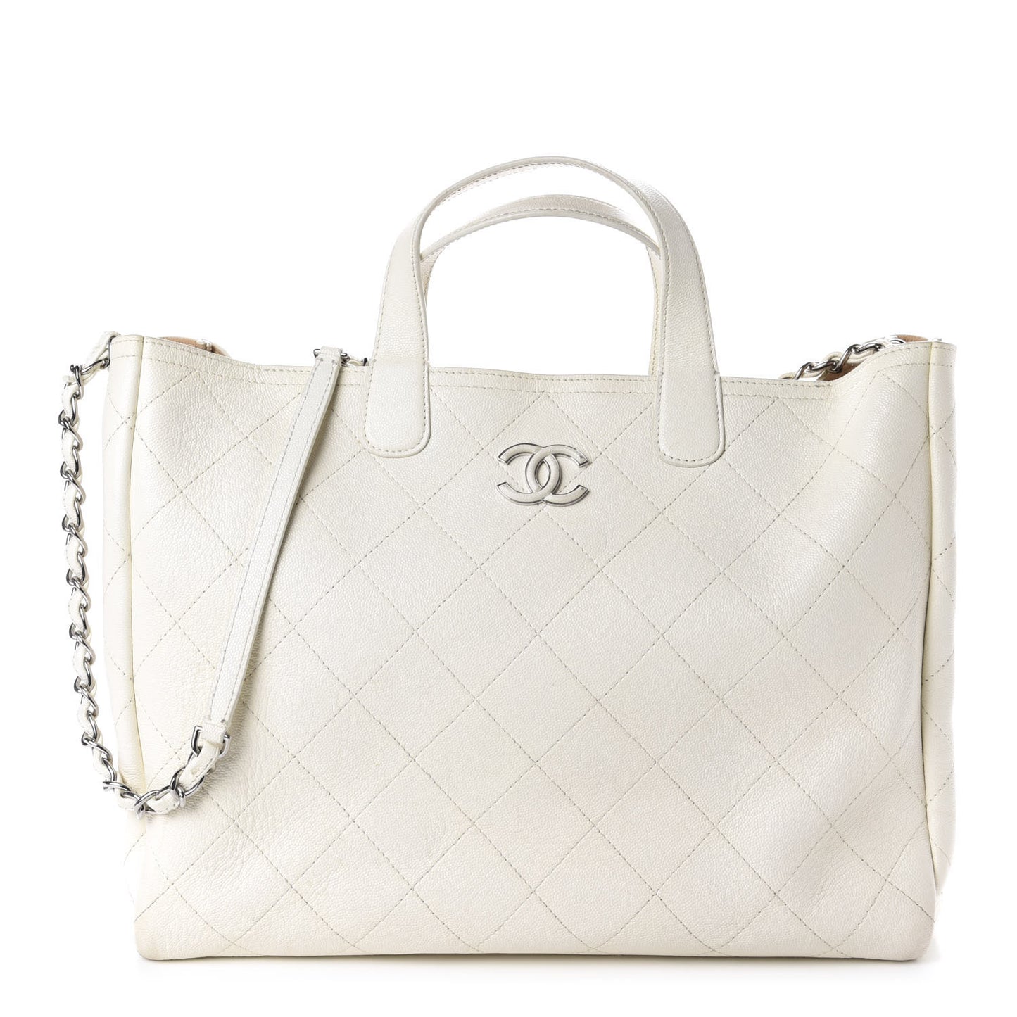 Caviar Stitched Large Shopping Tote White