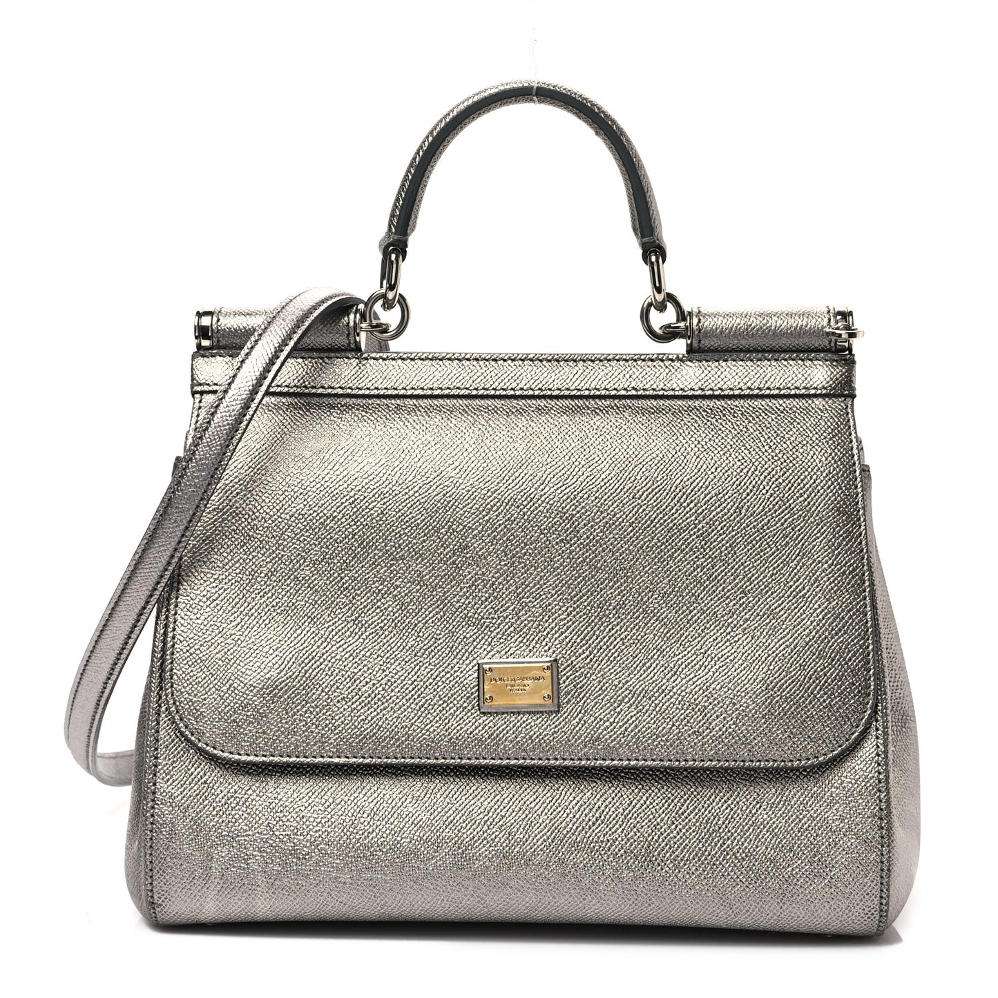 Metallic Dauphine Medium Miss Sicily Satchel Silver