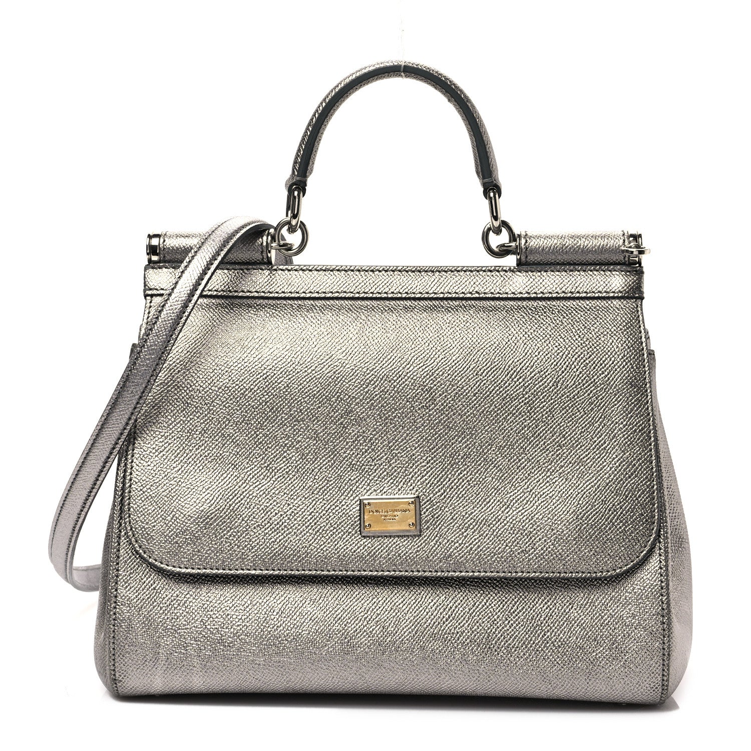 Dolce & Gabbana Metallic Dauphine Medium Miss Sicily Satchel Silver 1 of 6